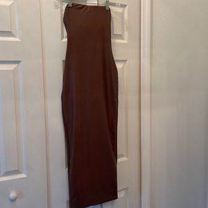 Brown strapless midi dress